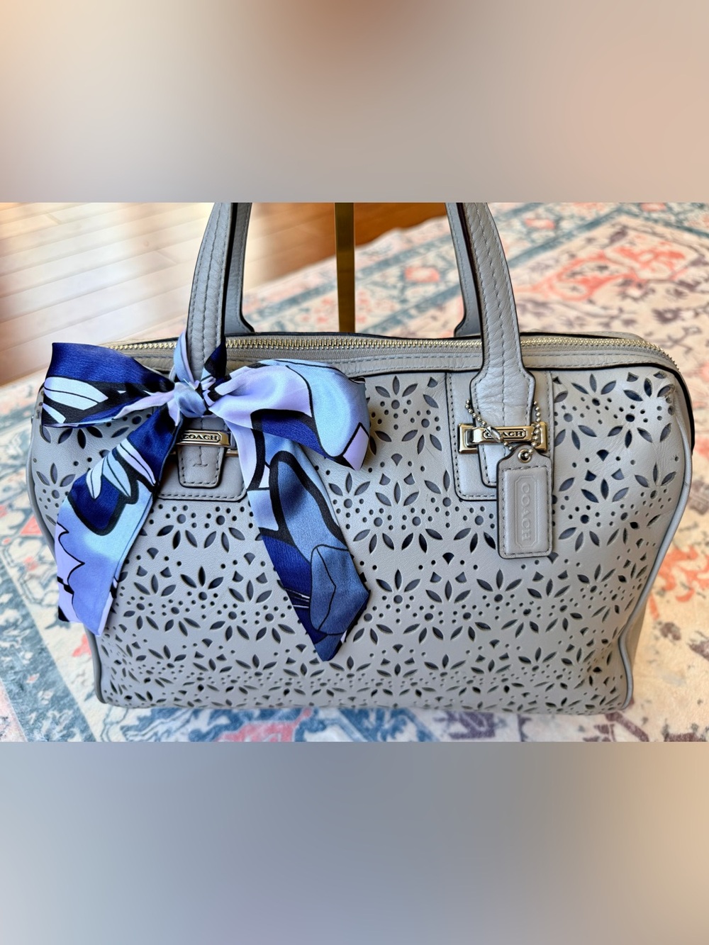 Coach Taylor Eyelet Leather Satchel with Accent Scarf (Style Number F27392). - Picture 14 of 14